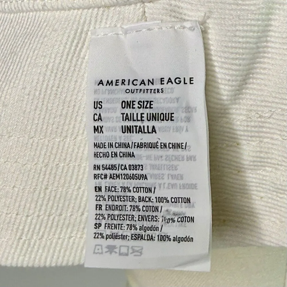 AMERICAN EAGLE Reversible Smiley Face Bucket Hat Sz O/S Yellow White Summer